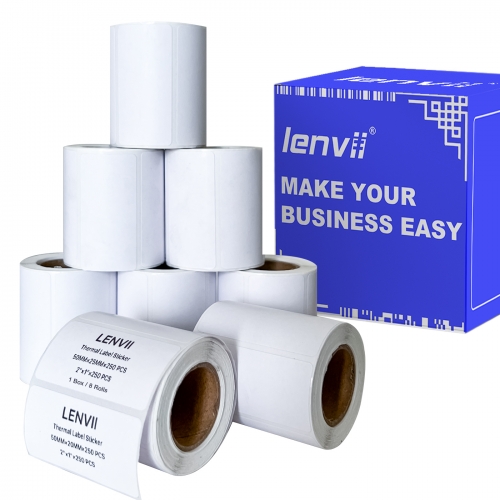 50mm×25mm×250pages/roll/2000 pages/box Three-proof thermal label paper, no carbon ribbon required (2"×1"×250 pages), roll, core ⌀25mm, suitable for 2-3-4 inch portable Thermal barcode label printer, 2-3-4 inch thermal label barcode printer, waterproof, oil-proof, high temperature resistant. Tearable, strong adhesive, long writing retention time, suitable for supermarket labels, clothing labels, FBA labels, medical labels, MRP labels, barcode scale labels and other product labels.