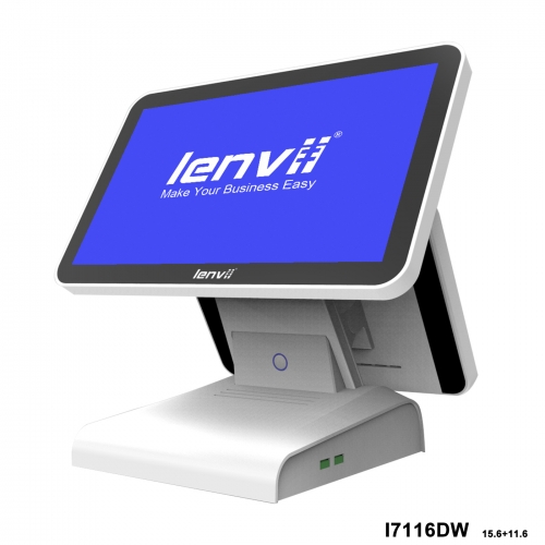 LENVII I7116DW POS Terminal Touch Screen, 15.6in+11.6in Widescreen Touch Monitor White(I5CPU+8GB+256GB SSD+WIFI/BLUETOOTH)