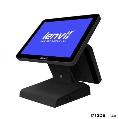 LENVII I712DB POS Terminal 15in+12in Square Touch Monitor(I5+8GB+256GB SSD+WIFI/BLUETOOTH) black