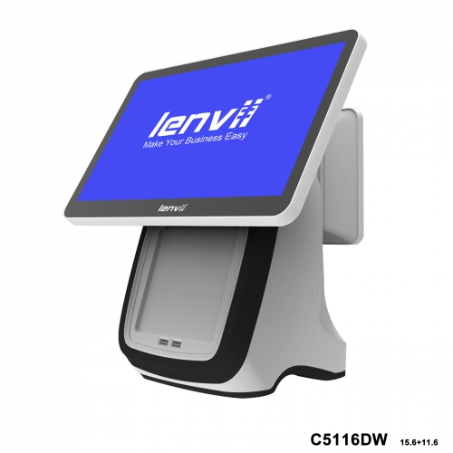 LENVII C5116DW POS Terminal 15.6in+11.6in Widescreen Touch Monitor(I5+8GB+256GB SSD+WIFI/BLUETOOTH) white