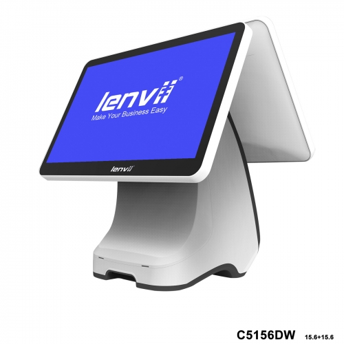 LENVII C5156DW POS Terminal 15.6in+15.6in Widescreen Touch Double Monitor(I5+8GB+256GB SSD+WIFI/BLUETOOTH) white