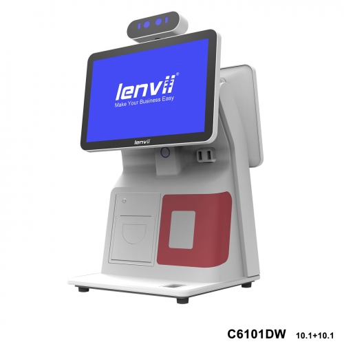 LENVII C6101DW POS Terminal 10.1in+10.1in Double Widescreen Touch Monitor(I5+8GB+256GB SSD+WIFI/BLUETOOTH) white