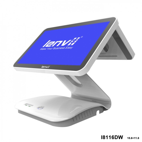 LENVII I8116DW POS Terminal 15.6in+11.6in Widescreen Touch Monitor(I5+8GB+256GB SSD+WIFI/BLUETOOTH) white