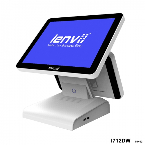 LENVII I712DW POS Terminal 15in+12in Square Touch Monitor(I5+8GB+256GB SSD+WIFI/BLUETOOTH)  white
