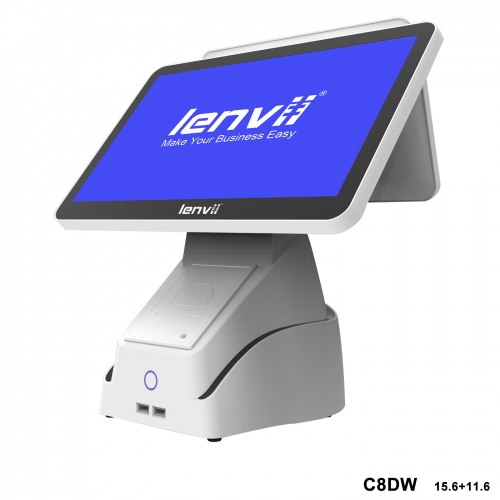 LENVII C8DW POS Terminal 15.6in+11.6in Widescreen Touch Monitor ((I5+8GB+256GB SSD+WIFI/BLUETOOTH) white