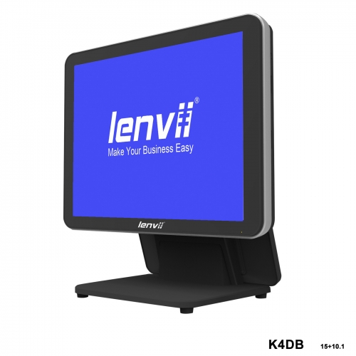 LENVII K4BW POS Terminal 15in+11.6in Square Touch Monitor(I3+4GB+64GB SSD+WIFI/BLUETOOTH) black
