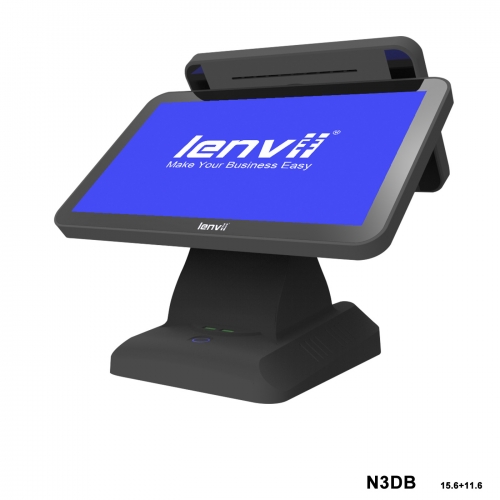 LENVII N3DB POS Terminal15.6in+11.6in WidescreenTouch Monitor(I3+4GB+64GB SSD+WIFI/BLUETOOTH) black
