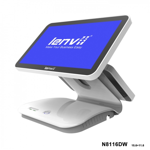 LENVII N8116DW POS Terminal 15.6in+11.6in Widescreen Touch Monitor(I5+8GB+256GB SSD+WIFI/BLUETOOTH) white