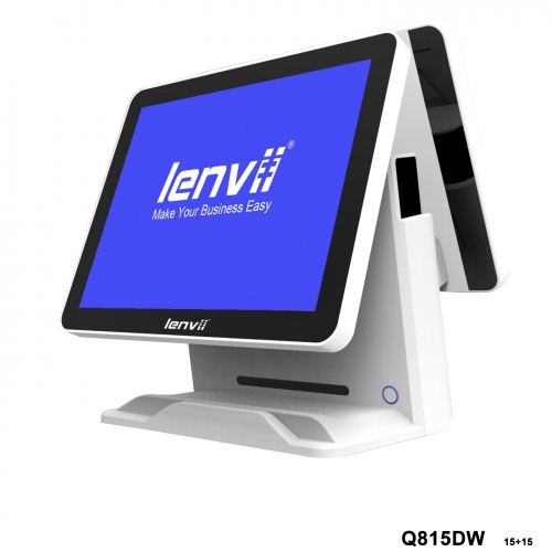 LENVII Q815DW POS Terminal 15in+15in Square Touch Monitor(I3+4GB+64GB SSD+WIFI/BLUETOOTH) white