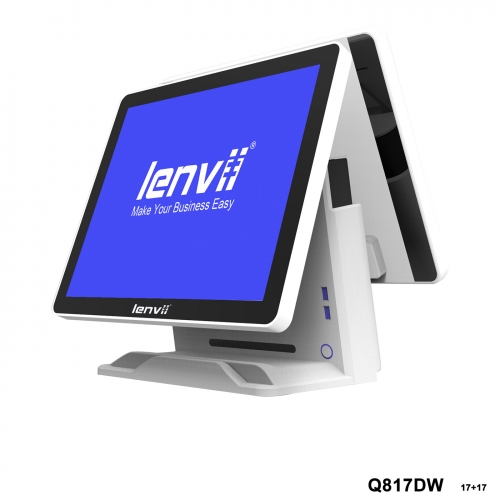 LENVII Q817DW POS Terminal 17in+17in Square Touch Monitor(I3+4GB+64GB SSD+WIFI/BLUETOOTH) white