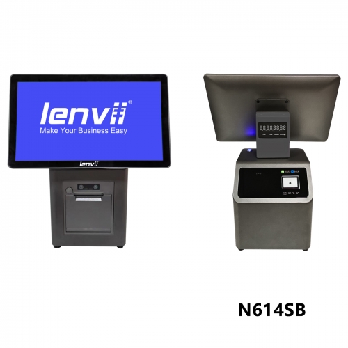 LENVII N614SB POS Terminal, 14in+LED Display Single Touch Monitor with 80mm embedded thermal printer, Configuration description: I5CPU/8g memory/256G SSD/Bluetooth, Black