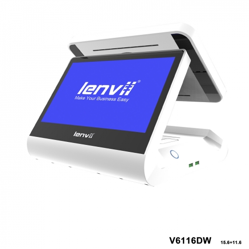 LENVII V6116DW POS Terminal 15.6in+11.6in Widescreen Touch Monitor (I3+4GB+64GB SSD+WIFI/BLUETOOTH) white