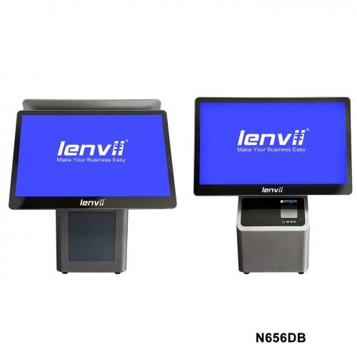 LENVII N656DB POS Terminal 15.6in+15.6in Widescreen Touch Monitor, Configuration description: I5CPU/8g memory/256G SSD/Bluetooth, Black