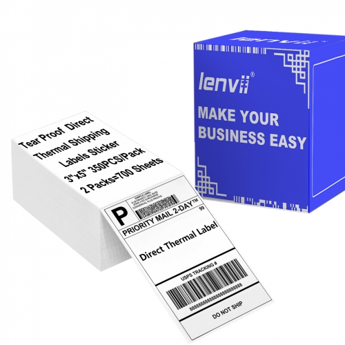 76mmˣ130mmˣ350pcs(3"ˣ5")4-proof Thermal Label Sticker Tear-proof, Water-proof, Oil-proof, Scratch-proof. Folded thermal express bill Use for 3 and 4 Inches Thermal Label Printer 2Packs/Box=700 sheets