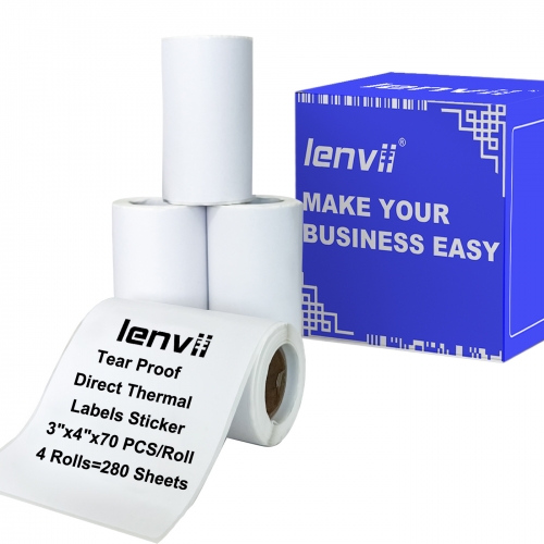 76mmˣ100mmˣ70pcs(3"ˣ4")4-proof Thermal Label Sticker Tear-proof, Water-proof, Oil-proof, Scratch-proof. Use for 3 and 4 Inches Thermal Label Printer 4Rolls/Box=280 sheets