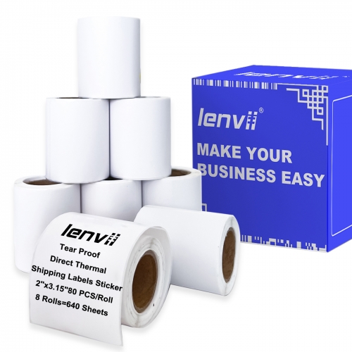 50mmˣ80mmˣ80pcs(2"ˣ3.15")4-proof Thermal Label Sticker Tear-proof, Water-proof, Oil-proof, Scratch-proof. Use for 2/3/4 Inches Thermal Label Printer 8Rolls/Box=640 sheets