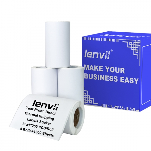 76mmˣ25mmˣ250pcs(3"ˣ1")4-proof Thermal Label Sticker Tear-proof, Water-proof, Oil-proof, Scratch-proof. Use for 3 and 4 Inches Thermal Label Printer 4Rolls/Box=1000 sheets