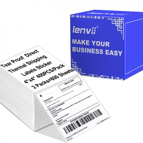 100mmˣ100mmˣ400pcs(4"ˣ4")4-proof Thermal Label Sticker Tear-proof, Water-proof, Oil-proof, Scratch-proof. Folded thermal express bill Use for 4 Inches Thermal Label Printer 2Packs/Box=800 sheets