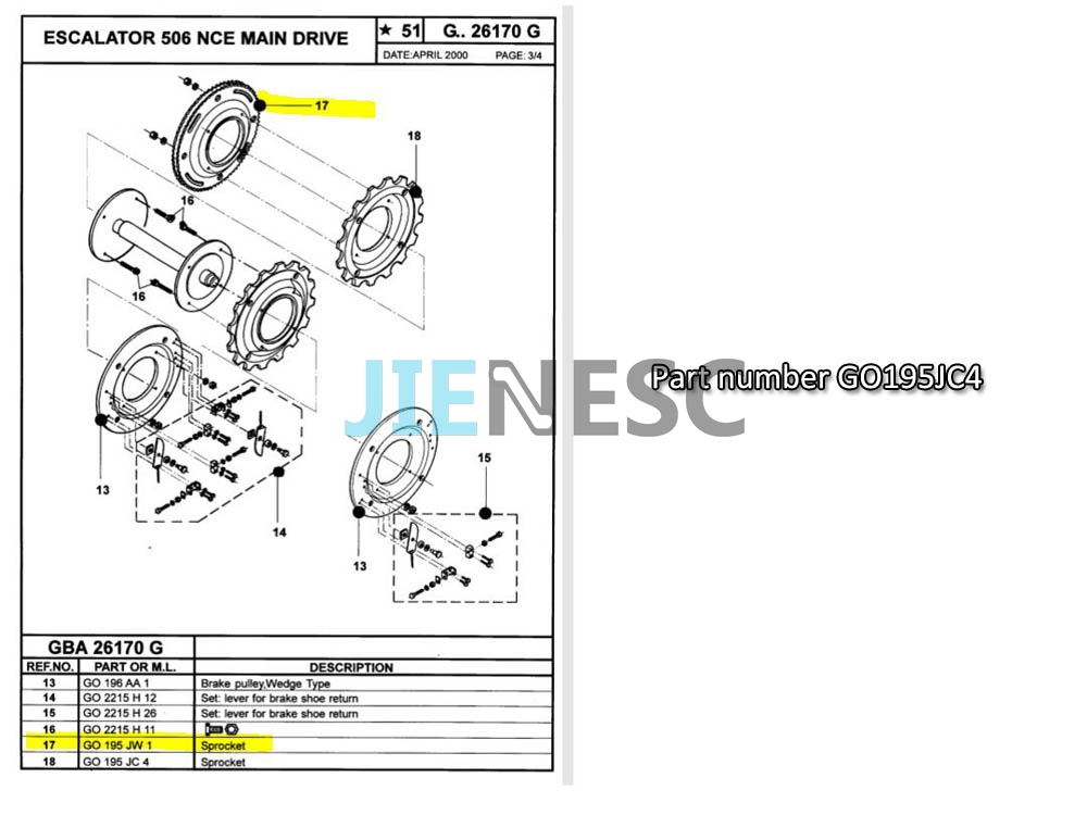 GO195JC4 escalator main drive sprocket for 506NCE from factory