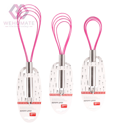 Silicone Whisk with PP handle Balloon Wire Whisk for Blending, Whisking, Beating, Stirring, Set of 3