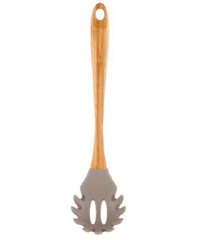 Silicone spaghetti server with bamboo handle