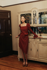 Dark Red Stripe Dress