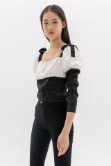 Black-White Satin Top