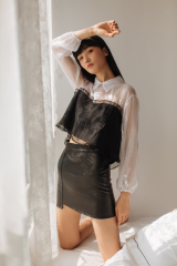 White-Black Gauze Top