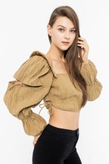 Khaki Hollowed-Out Top