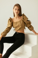 Khaki Hollowed-Out Top