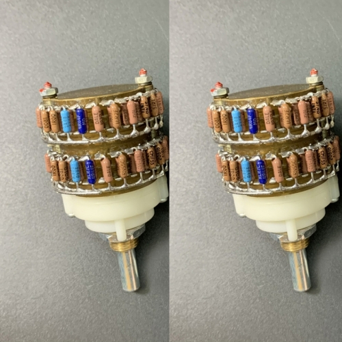 1pc 2 channels 10K 50K 100K 4 Pole 4X24 Step volume Attenuator Potentiome​ter rotary switch with DALE Resistor Round shaft