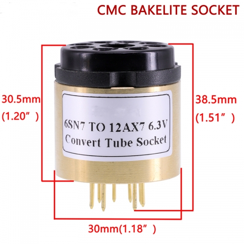 1PC 6SN7 TO 12AX7 6.3V Vacuum Tube Amplifier Convert Socket Adapter Copper shell+CMC Bakelite Socket E