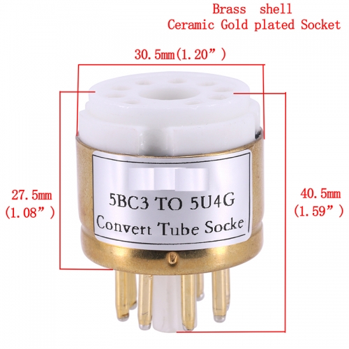 1PC 9PIN Ceramic gold-plated Vacuum Tube Socket 5BC3 TO 5U4G 5Z3P 5AR4 274B DIY HIFI Audio Vacuum Tube Amplifier Convert Socket Adapter Brass shell C
