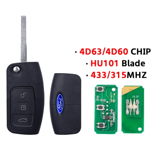 315/433Mhz 3Buttons Folding Remote Car Key for Ford 4D60/4D63 Chip for Ford Focus 2 3 Mondeo Fiesta Key Fob HU101 Blade
