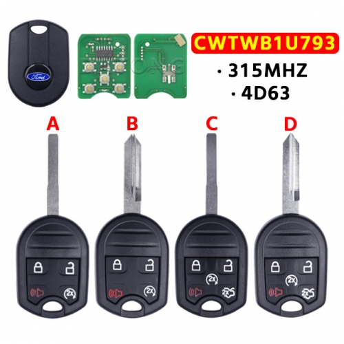 5 Buttons Car Remote Key Fob for Ford Expedition Explorer Taurus Flex 315Mhz Smart Car Key 4D63 80bit Chip for Ford Key