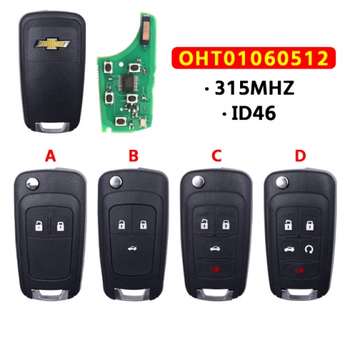 2/3/4/5 Buttons Remote Car key Fob For Chevrolet OHT01060512 315Mhz For Chevrolet Aveo Cruze Orlando With ID46 Chip