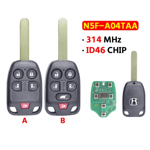5/6 Button Remote Car Key 313.8Mhz ID46 FCC: N5F-A04TAA for Honda T-Odyssey EX 2011 2012 2013 2014