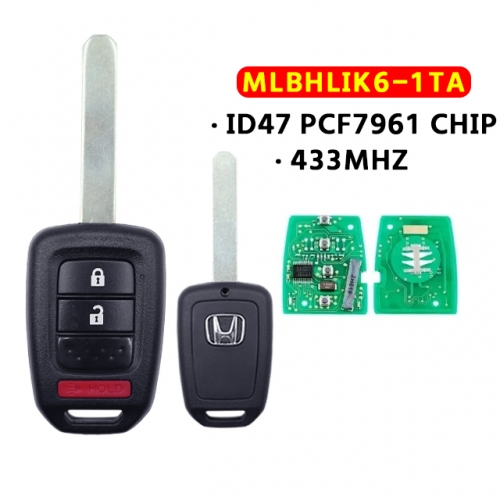 2+1 Buttons Remote Car key For Honda CRV HR-V 434Mhz ID47Chip MLBHLIK6-1TA