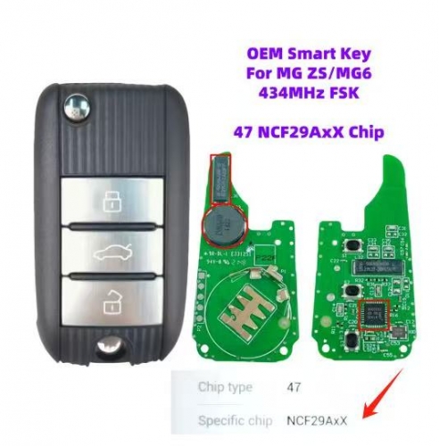 OEM 3Button MG smart key 433Mhz ID47 NCF29AxX chip for MG ZS MG5 MG6 HS ( Keyless Go)