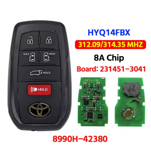 6 Buttons Smart Keyless Go Remote Key 312.09/314.35MHz 8A Chip HYQ14FBX 8990H-42380 for T-Toyota Sienna RAV4 Prime 2021-2024 Board ID:231451-3041