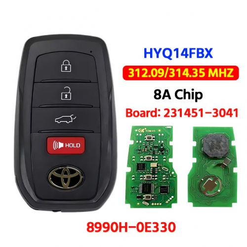 4 Buttons Smart Keyless Go Remote Key 312.09/314.35MHz 8A Chip HYQ14FBX 8990H-0E330 for T-Toyota Venza 2021 Board ID:231451-3041