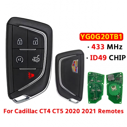 5 Button Smart Car Key For T-Cadillac CT4 CT5 2020 2021 Remotes Fob FCC ID YG0G20TB1 433MHz ID49 Chip