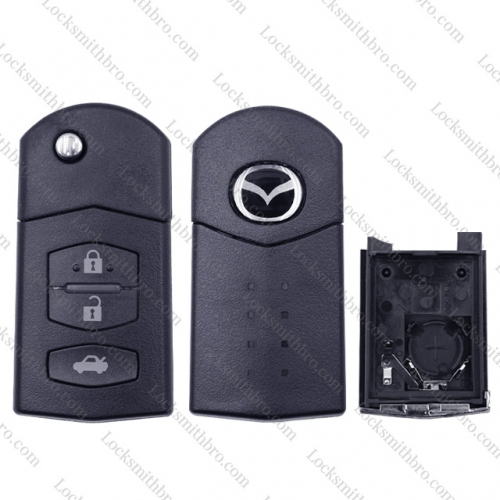 LockSmithbro 3 Button With Logo Mazda Flip Remote Key Shell Case
