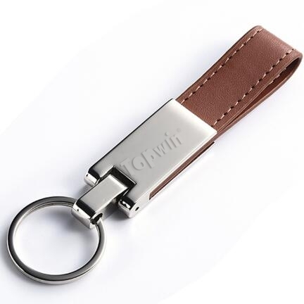 Custom Logo Embossed Brown Leather Metal Keyrings for Women