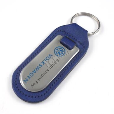 Custom Made Volkswagen Blue Leather Metal Keychains