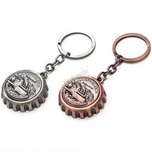 Antique Silver Copper 3D Beer Cap Shaped Bottle Opener Key Ring Pendant