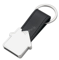 Promotional House Shape Metal Black Leather Key Holders