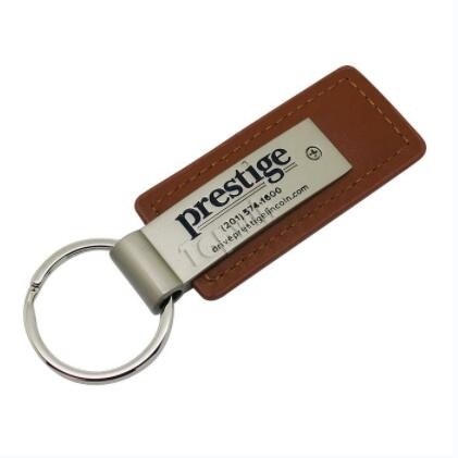 Custom Logo Embossed Brown Leather Metal Keyring Wholesale