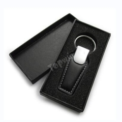 Blank Leather Metal Key Chains in Black Presentation Box