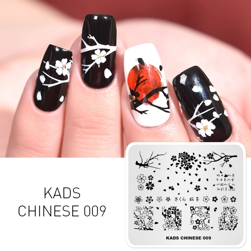 CHINESE 009 Nail Stamping Plate Chinese Style Cherry Blossoms